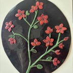 plaque rode bloemen, geglazuurd
